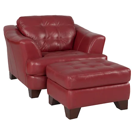 Club Styled Accent Chair and Ottoman Set with Tufted Seat Cushions